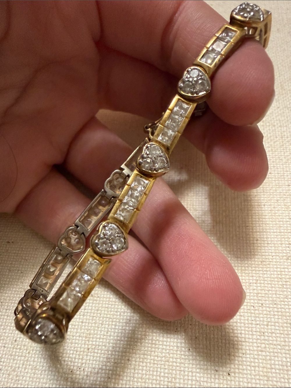 Sterling Silver 925 Heart Link Bracelet with Clear Crystal Accents 7.5’ in